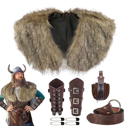 Xinxiaomeng 5Pcs Viking Costume Men Accessories Renaissance Medieval Costumes Barbarian Warrior Outfit Halloween Cosplay