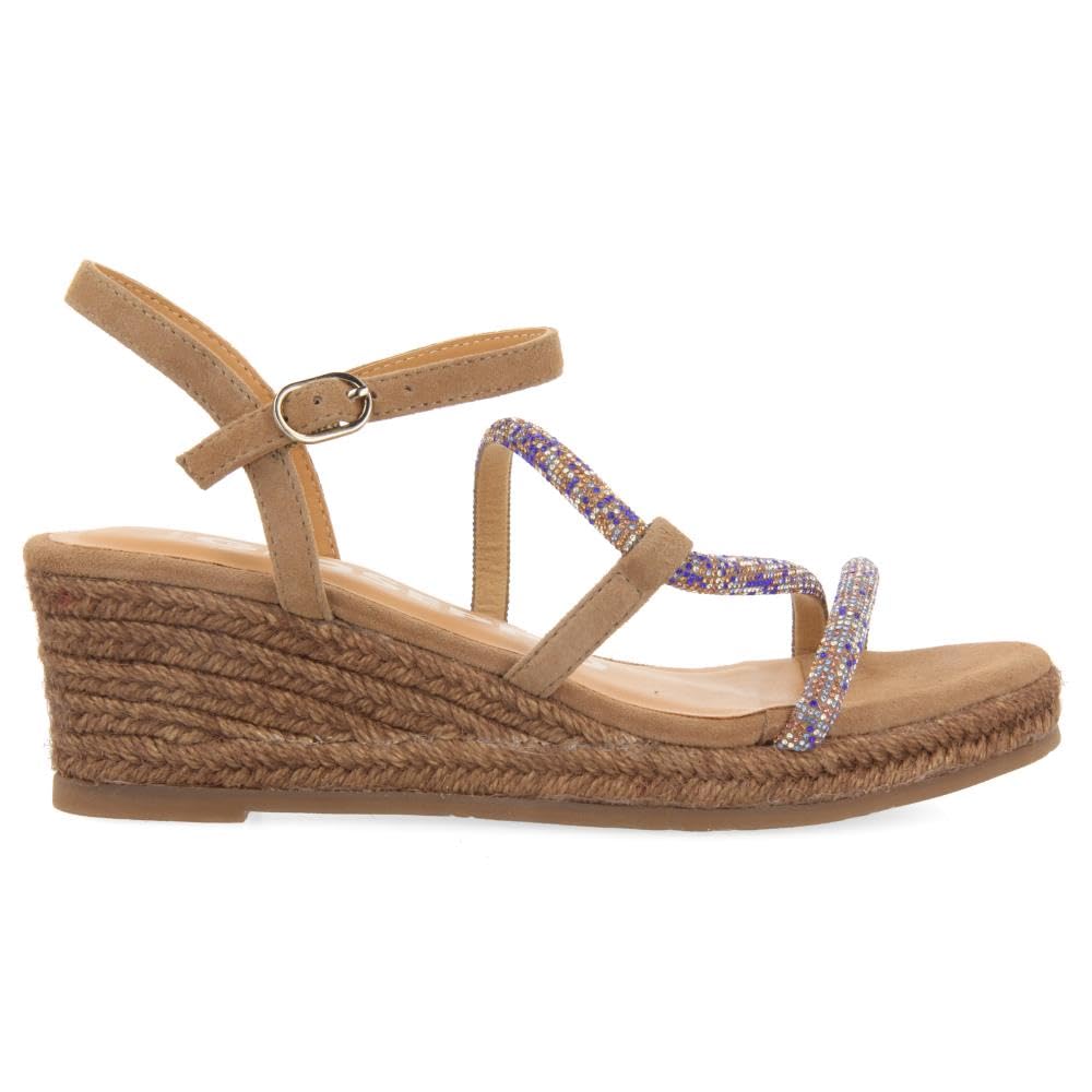 GIOSEPPO Sandalias Taupe con Tiras con Cristales Multicolor Y CUÑA DE Yute para Mujer TRESCO