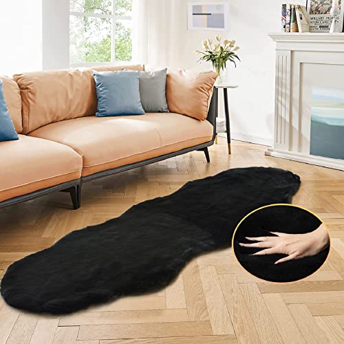 Black Shag Washable Fluffy Fur Area Rugs for Bedroom Living Room Faux Rabbit Fur Nursery Rug 2x6 Cute Shaped Rug Room Décor