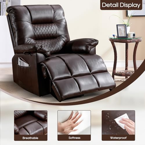 BAIJIAWEI B Power Lift Recliner Chairs Breath PU Recliner with Vibration Massage & Heat Function, Heavy Duty Recliner with Infinite Position, Remote Control, 3 Positions（Brown） - Thumbnail 6
