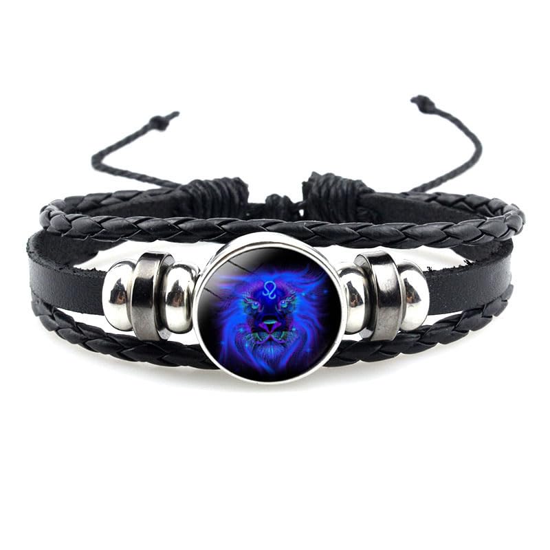 12 Constellation Bracelet Zodiac Constellation Bracelet Zodiac Signs Guardian Fluorescent Woven Leather Bracelet for Women Men Jewelry