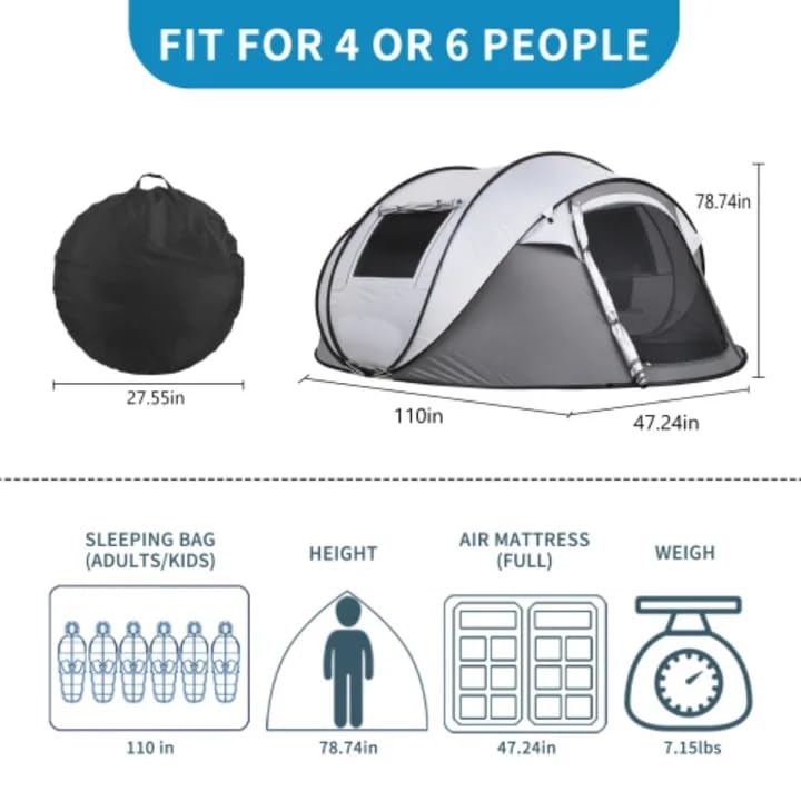 Carpa Pop Up para Camping 4-6 Personas Ligera y Portátil miniatura 4