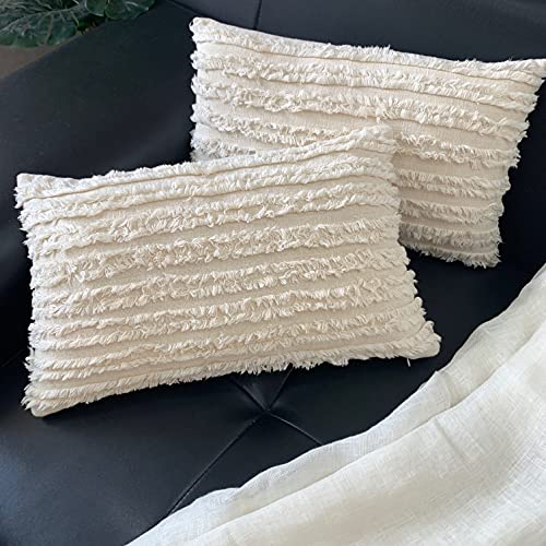 Image of mosey Rectangle Cushion Covers 12x18 Set of 2 | 100% Cotton Rectangular Shape Cushion Covers 12 inch x 18 inch for Sofa, Bed Neutral