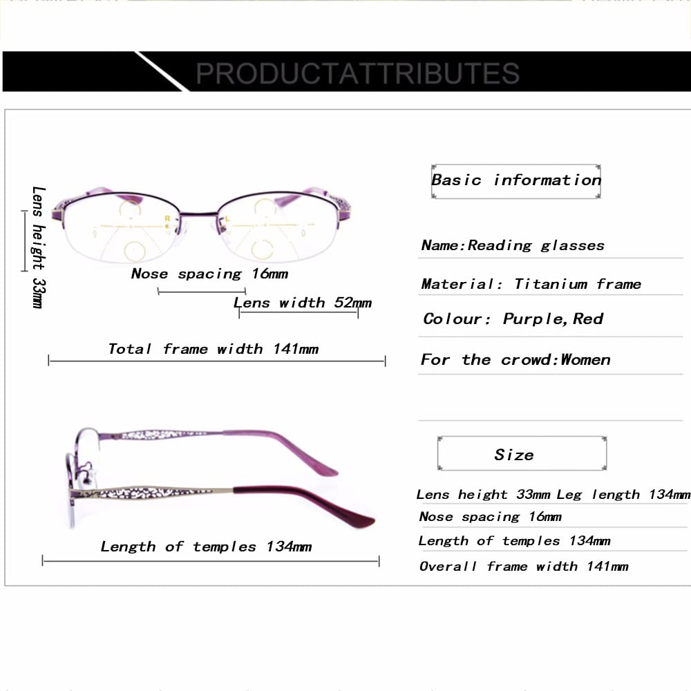 Oval Gafas De Lectura Mujeres，Progresivas Multifoco Lentes De Lectura，Moda Ligero Gafas De Lectura Púrpura 1.0 (Color : Red, Size : +1.0)