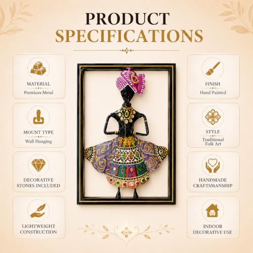 Image of iHandikart Folk Dancer Metal Wall Art for Living Room, Iron Wall Sculpture with Traditional Indian Folk Art Design, Decorative Wall Hanging for Home, Bedroom, Entryway & Office (10.5 x 8 Inch)