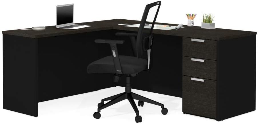 Bestar Pro-Concept Plus 72W L-Shaped Desk with Pedestal in deep Grey & Black