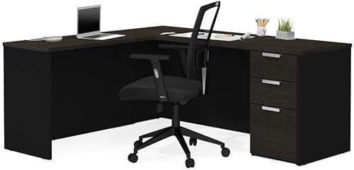 Bestar Pro-Concept Plus - Escritorio en forma de L de 72 W con pedestal en gris profundo y negro