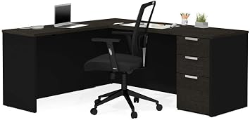 Bestar Pro-Concept Plus 72W L-Shaped Desk with Pedestal in deep Grey & Black