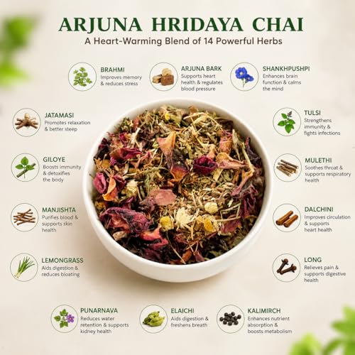Image of Vedpunya Arjuna Hridya Amrit Herbal Tea | Ayurvedic Heart Wellness Support Blend | Caffeine Free | Natural Daily Wellness Tea | 100g