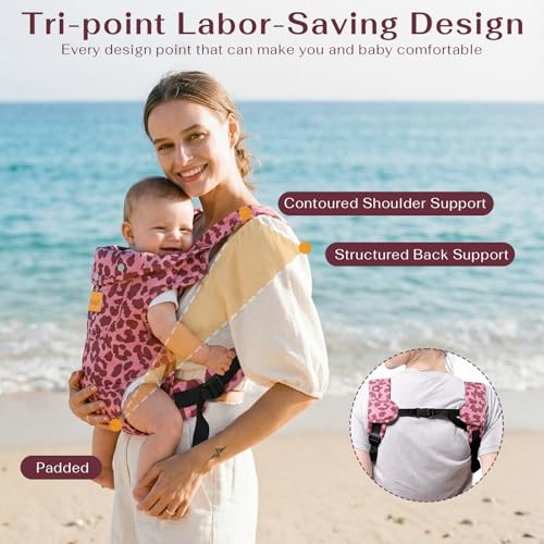 Image of Baby Carrier Newborn to Toddler(8-30lbs), Toddler Carrier Baby Holder Carrier with Adjustable Shoulder Strap, Chest Carriers, Pink Leopard Print