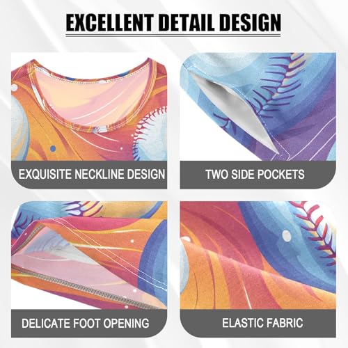 ALAZA Cute Baseball Abstract Stylish Pajamas Set Short Sleeve Cotton Sleepwear Summer Pjs 2 Piece 5-14Y4