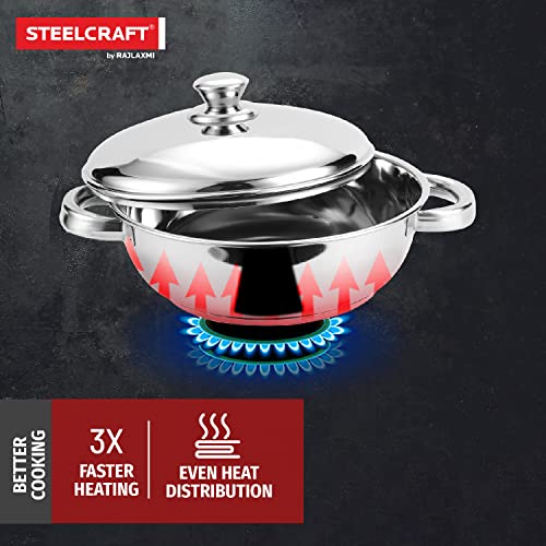 Image of Steelcraft Premium Stainless Steel Euro kadai -20 cm, 920ml (Induction Friendly) Cook and Serve, for Multipurpose Cooking, Silver, Set of 1