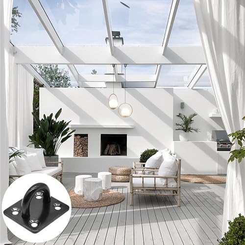 4 x Augplatte aus Edelstahl, Augplatte mit Öse, Ösenplatte, Augplatte Schwarz, Wandöse, Befestigungshaken mit 16 Schrauben und Kunststoff-Steckern für Wand-Befestigung, Decken-Befestigung, Wand-Haken