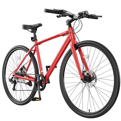 MOONCOOL Hybrid Bike 700C (29IN), Ultra-Light Aluminum Frame, 8-Speed Commuter Bicycle with Dual Disc Brakes, M & L Frame