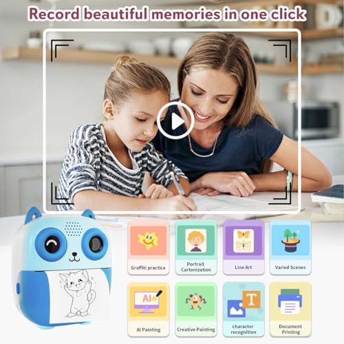 Image of SEZNIK Mini Camera Printer, Click Photo Print, Inkless, Bluetooth HD Print, Android, iOS. Instant Print (Neo-Blue)