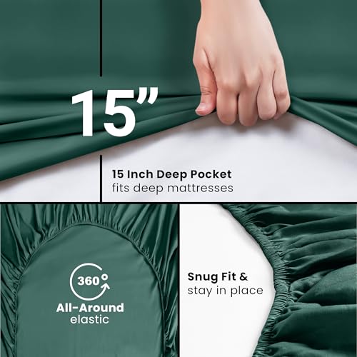 Image of Utopia Bedding Twin Fitted Sheet - Bottom Sheet - Deep Pocket - Soft Microfiber - Shrinkage and Fade Resistant-Easy Care -1 Fitted Sheet Only (Emerald)