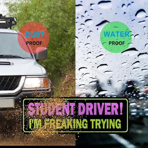 Image of 3 Pack Student Driver Magnet for Car, Magnetic Student Driver Sign for Vehicle, Reflective Warning Bumper Sticker Magnet Sign for New Driver, 10 inch x 4 inch (Black-PinkYellow)