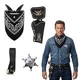 KAHZOR 4 Piezas Set De Accesorios para Disfraz De Cowboy, Disfraz De Vaquero Occidental para Niños Y Hombres, Kit Deluxe con Pañuelo, Insignia, Funda para Pistola Y Cinturón para Fiesta De Cosplay
