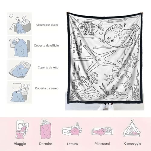 Couverture animaux marins Generico 150x127cm tapis lavable canapé