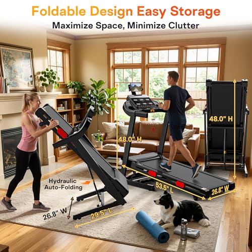 Image of 15% Auto Incline Treadmills for Home with Handle, 4 in 1 Portable Treadmill with Incline, Foldable Treadmill with 6 Screen, 105 Preset Programs, 350Lbs