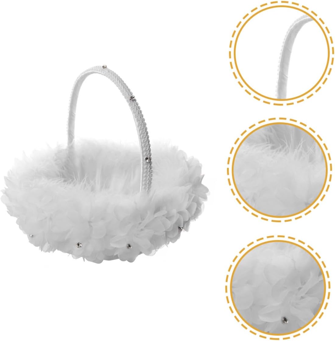 Floral Girl Basket Wedding Ceremony Basket White Lace Rose with Handle for Wedding Party Supplies and Flower Petal Scattering