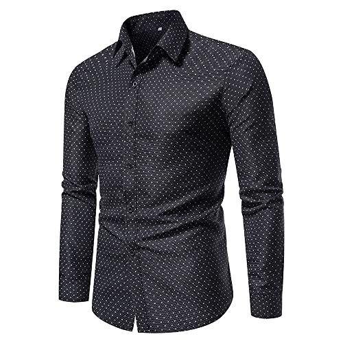 TYwm Manches Longues Chemise Homme Classique Pois Impression Col Kent Chemise Homme Printemps Automne Revers Patte Boutonnage Traditionnelle Chemise Coupe Slim...