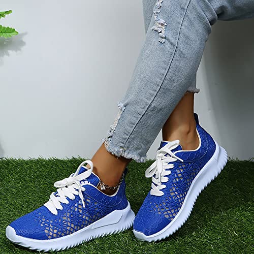 Baskets chaussures de course respirantes avec semelle compensée légère en maille bleu