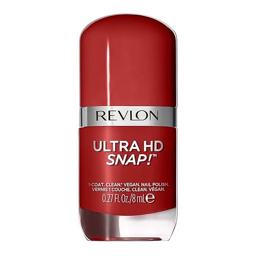 REVLON Esmalte de uñas Ultra HD a presión, color de uñas brillante, fórmula 100% vegana, no necesita base ni capa superior, rojo 014 y real, 0.27