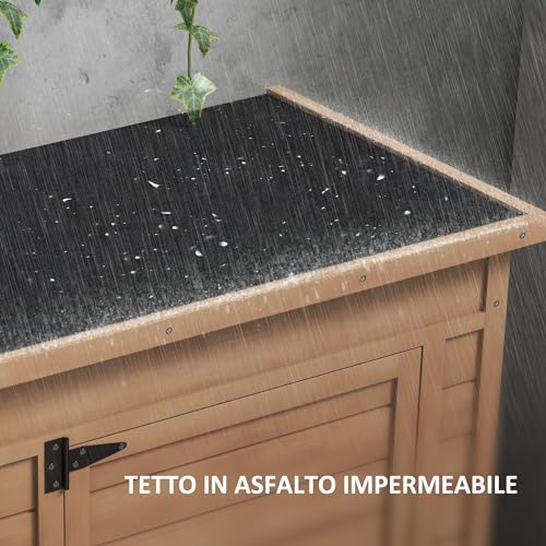 Outsunny Armadio Da Esterno Con Ripiano Regolabile E Tetto Inclinato, Armadio Da Giardino In Legno Con Catenaccio, 75X56X117Cm, Marrone - 4