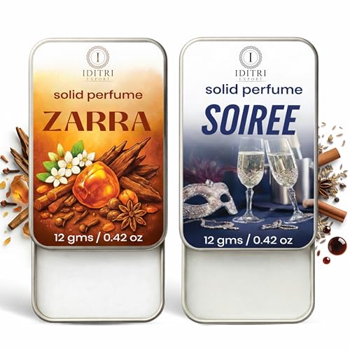Image of Solid Perfume |zarra&Soiree Alcohol Free Wax Perfume Balm, Long Lasting | Pocket Tin 12g, Pack Of 2| Non Greasy Smooth Glide, Travel Friendly Men And Women