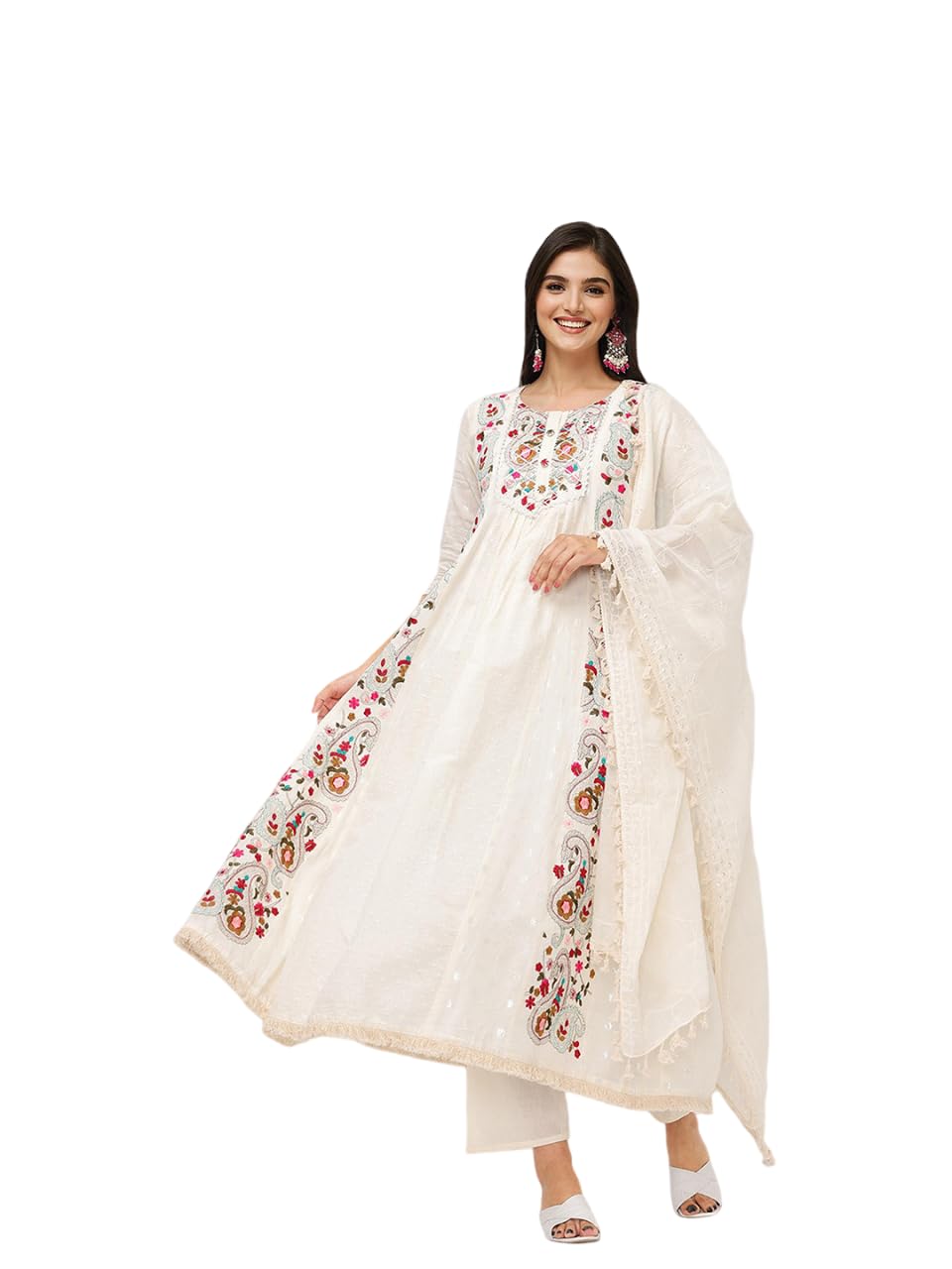 ishin Ethnic motifs thread embroidered a-line kurta set with dupatta-picture-26