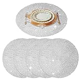 GIVERARE Placemats Set of 4, Round Heat-Resistant Vinyl Placemat, 15 inch Non-Slip Washable PVC Table Mat, Easy to Clean Premium Plastic Table Mats for Dining Table, Kitchen Table (Bright Silver)