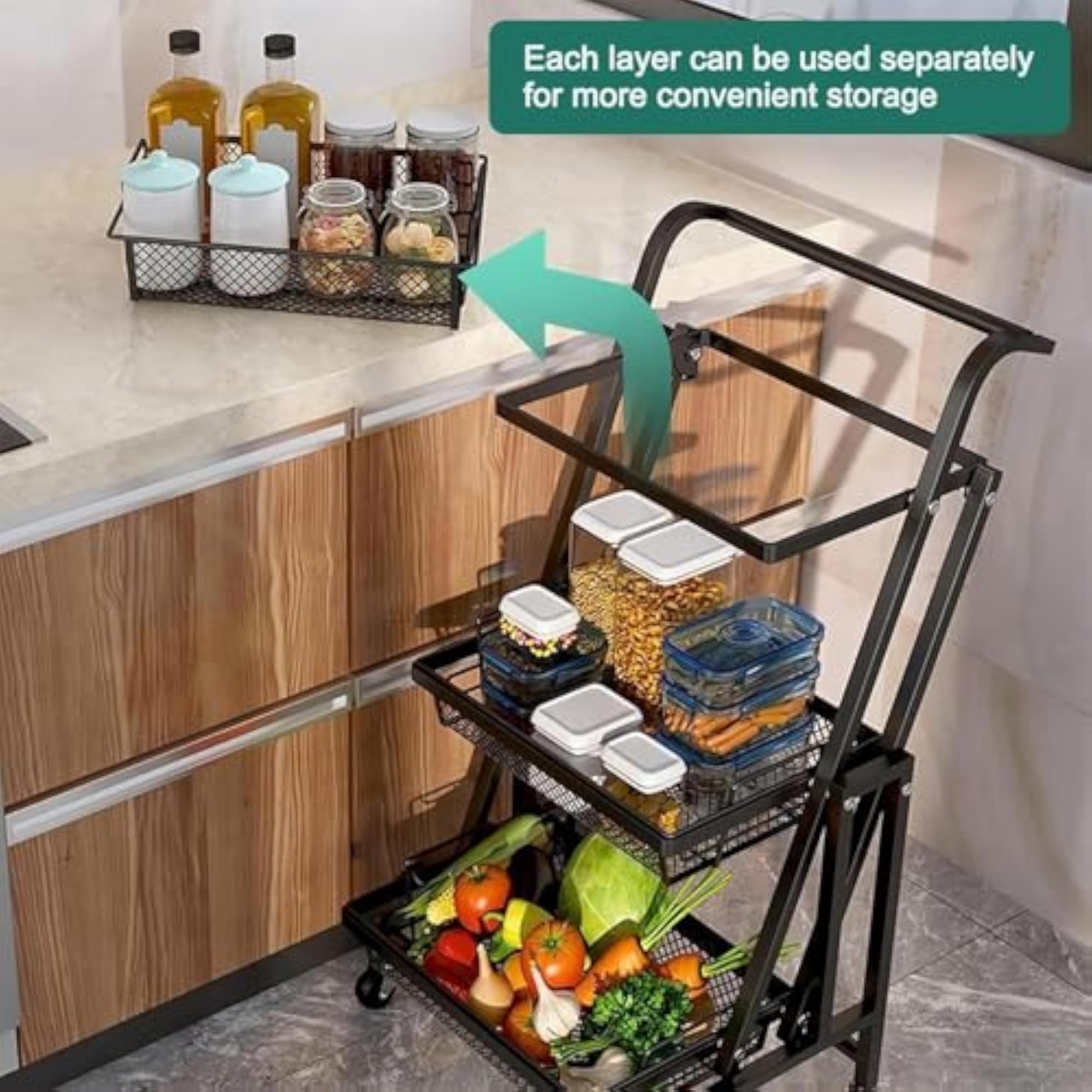 3 Tier Rolling Kitchen Trolley Cart with Wheels