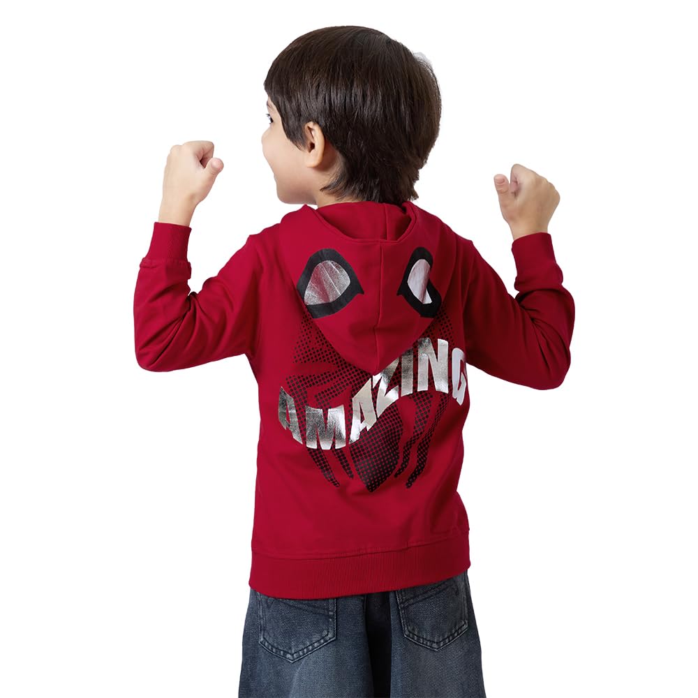Unisex Red Full Sleeves Spider-Man Cotton Hooded Sweatshirt-image-0
