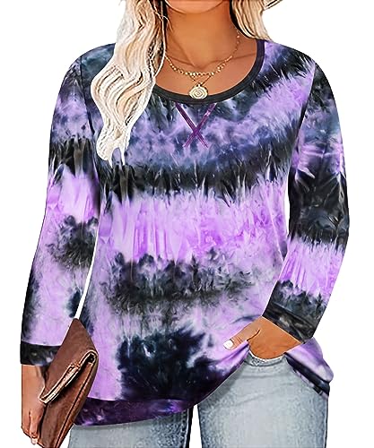 Image of CARCOS Plus Size Tops for Women Color Block Flower /Striped /Camo Crew Neck Long Sleeve Tee Shirt