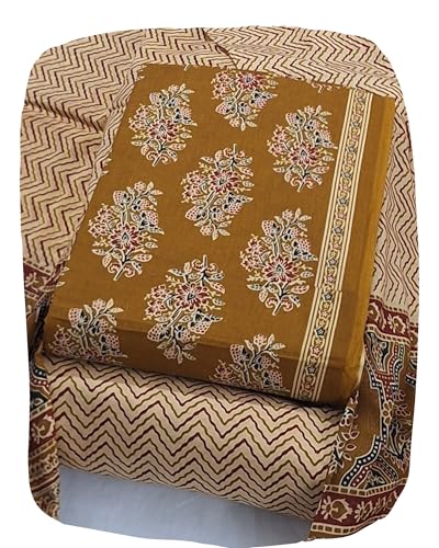 Image of DRAVINAM Trends Women's Premium Cambric Cotton Jaipuri Printed Unstitched Salwar Suit Dress Material with Mulmul Cotton Dupatta