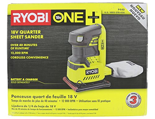 Ryobi P440 One+ 18V Lithium Ion 12,000 Rpm 1/4 Sheet Palm Sander W/ Onboard Dust Bag And Included Sanding Pads (Battery Not Included, Power Tool Only) #TOP6