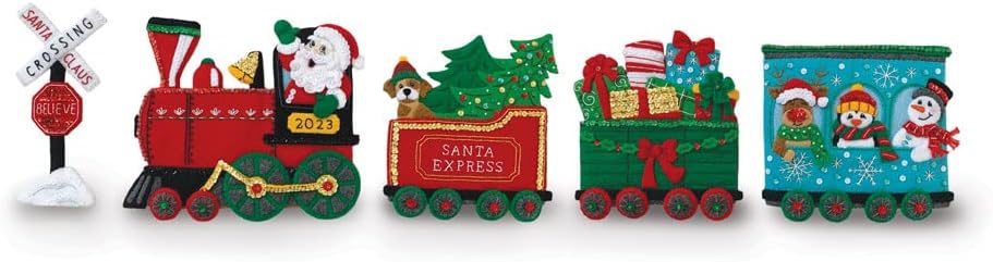 MerryStockings Mantel Series™ Collectible Christmas Train Felt Kit – DIY Holiday Craft with Pre-Stamped Felt, Sequins, Beads & Instructions – Handmade Mantel Décor – Made in USA