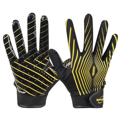 Natmxjen Youth Football Receiver Gloves, Black, M/L