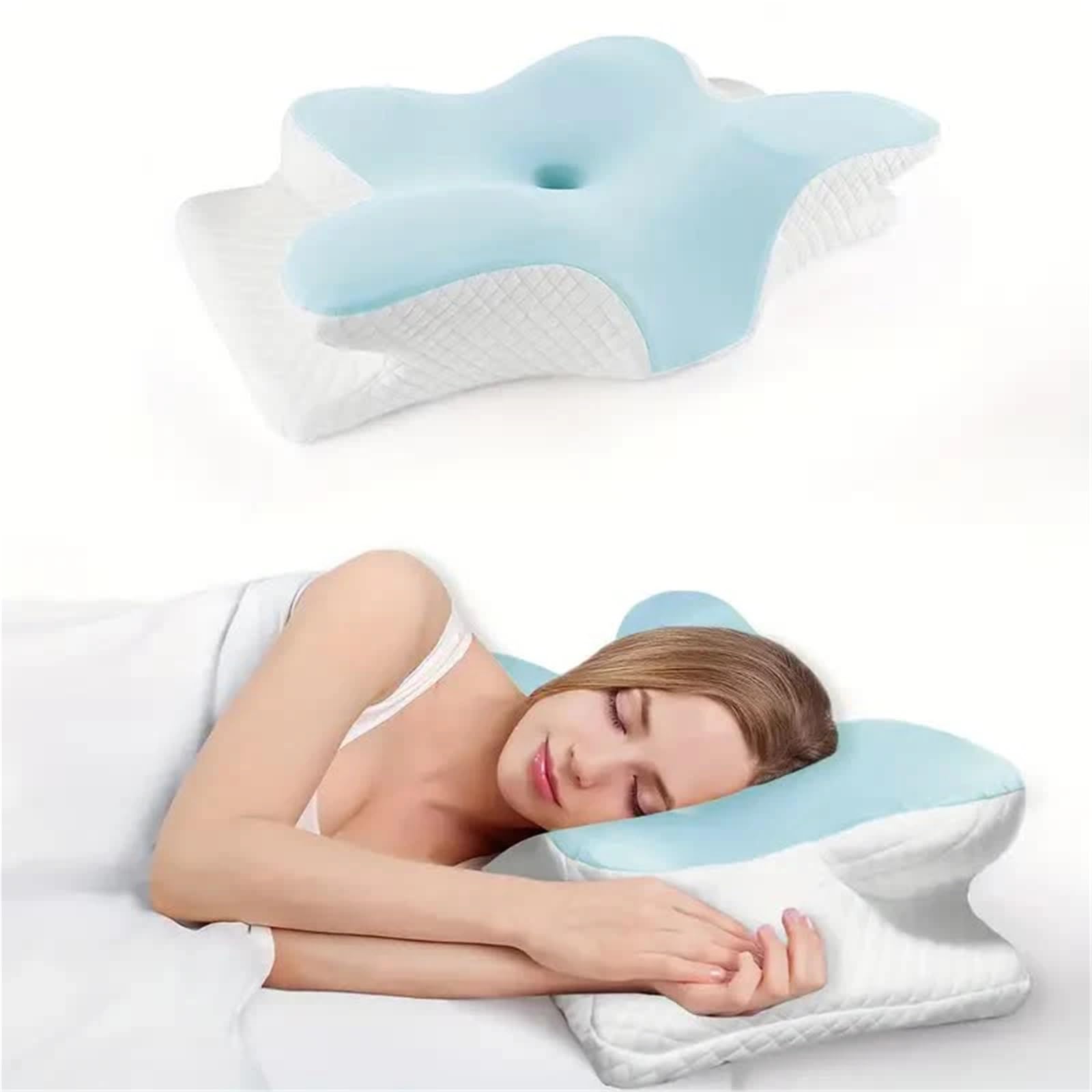 Dvmsief Sky Blue Latex Pillow Memory Foam Pillows Butterfly Shaped Relaxing Cervical Slow Rebound Neck Pillow Sleeping Orthopedic(Sky Blue)
