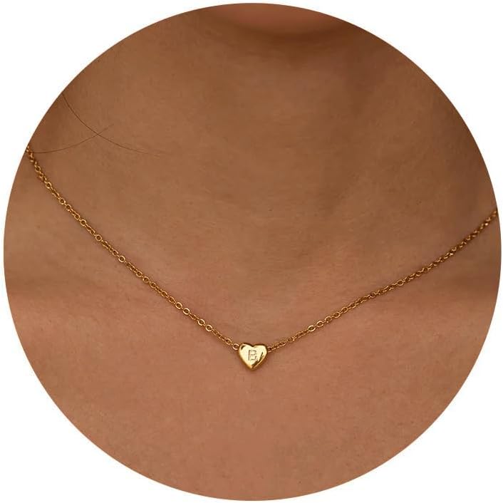 18K Gold Plated Personalized Heart Necklace for Women – Dainty Adjustable Tiny Pendant with Letter Charm