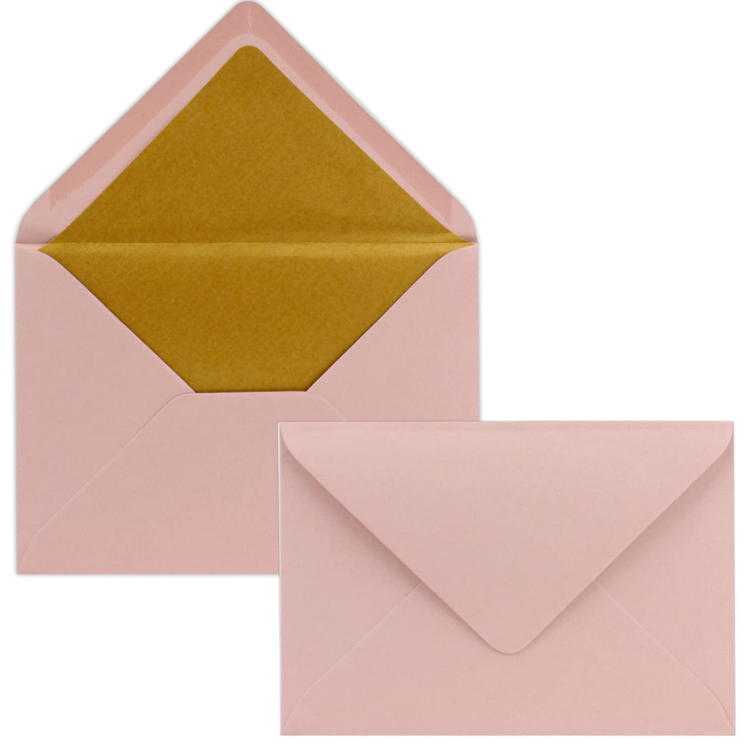 300 buste per lettere B6 con rivestimento interno dorato - 12,5 x 17,6 cm - Rosa antico - foderate con carta metallizzata - incollaggio a umido - FarbenFroh by GUSTAV NEUSER