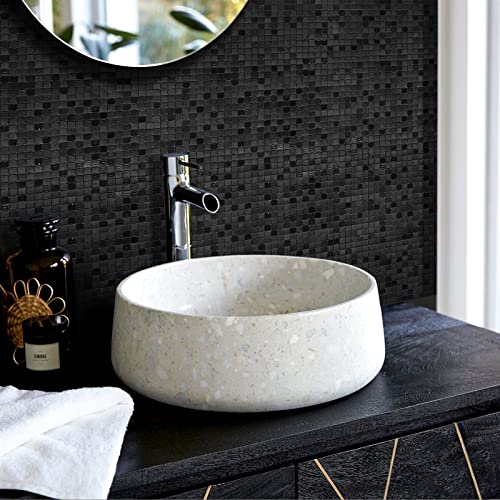 Homeymosaic 10-Sheets Metal Backsplash Peel And Stick Glass Tile Stick On Kitchen Bathroom Countertop Fireplace Plaid Mosaic Panel,Brushed Black #TOP4