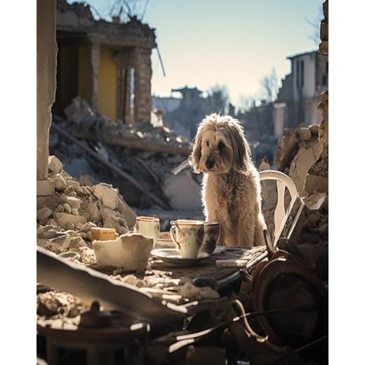 SKMN Kits de pintura al óleo de lienzo para adultos, perro buscando comida en las ruinas, kit de pintura por números para manualidades, kits de regalo, Navidad, cumpleaños, 40 x 50 cm, sin marco