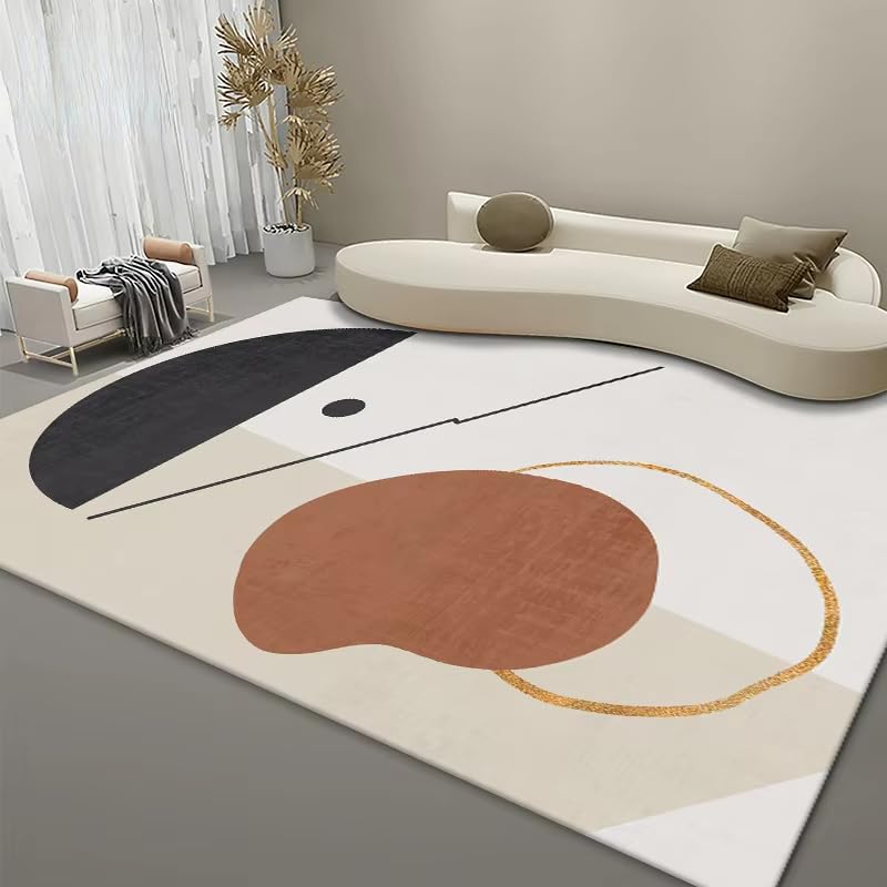 Tapis de salon géométrique crème et noir pour chambre cosy