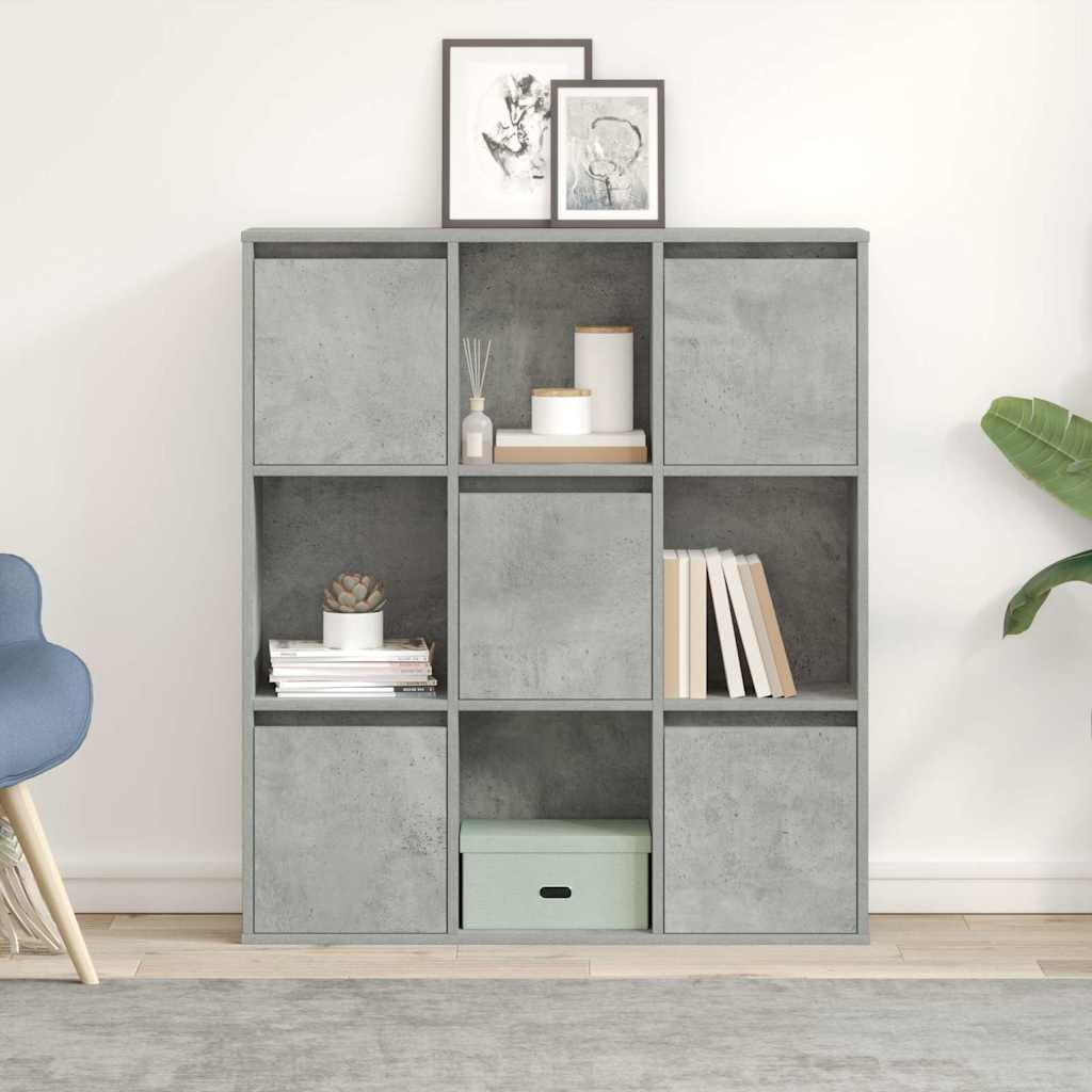 Regał na książki, szary beton, 89 x 24 x 101,5 cm, materiał drewnopochodny, z drzwiami, uniwersalny organizer Cube do biura, salonu, przechowywania