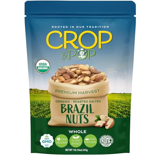 Image of CROP BY POP - Organic Brazil Nuts Roasted & Salted (16 Oz - 1 LB) Packed Fresh in Resealable Bag - USDA Organic, Non GMO - Naturally Grown, Vegan, Kosher