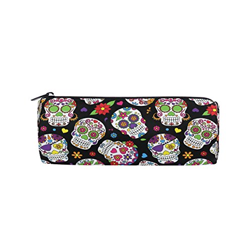 KUWT Pencil Bag Day of The Dead Floral Sugar Skull, Pencil Case Pen