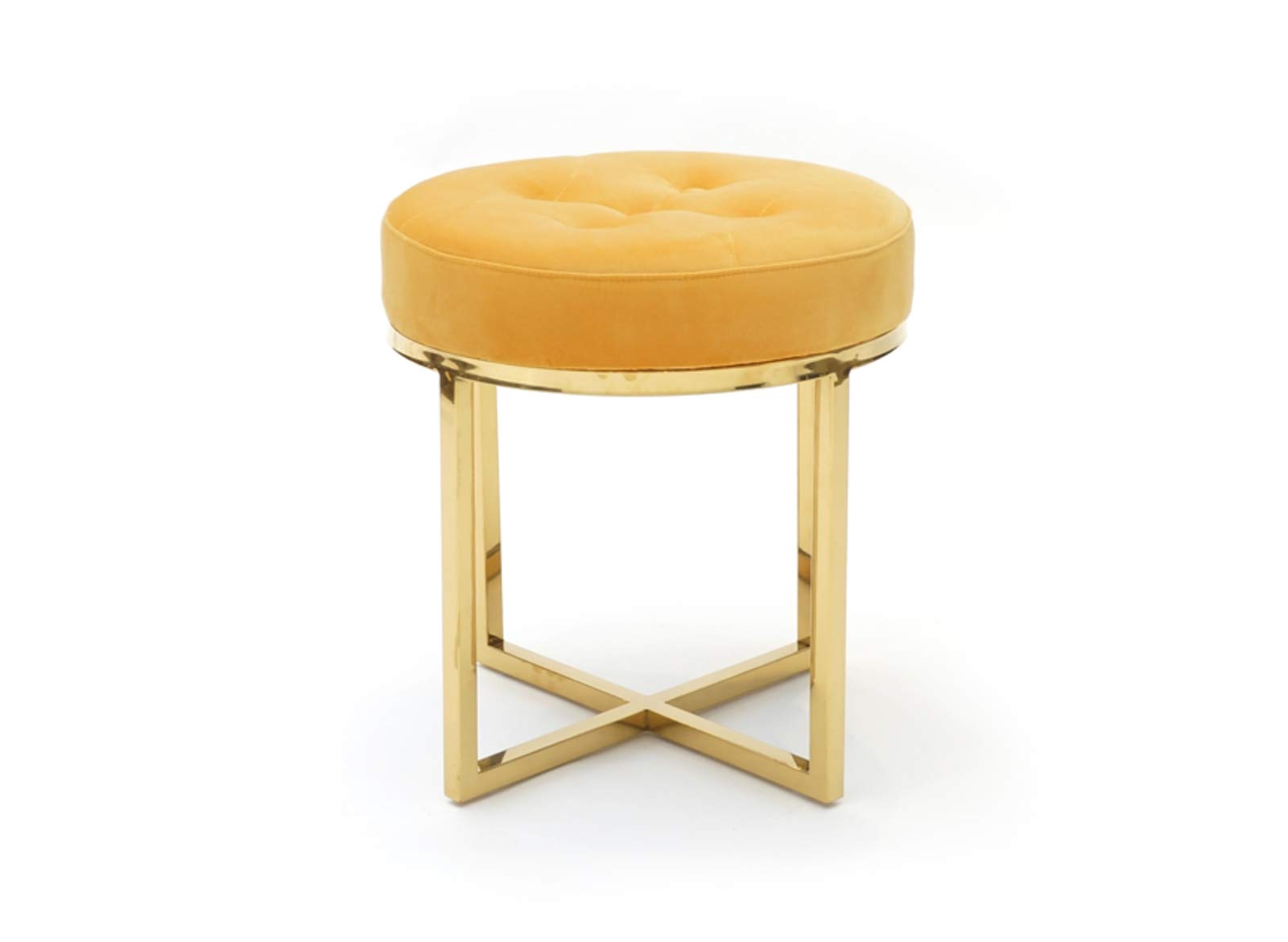 Ottoman nordique rembourré avec assise confortable et structure dorée en acier résistant