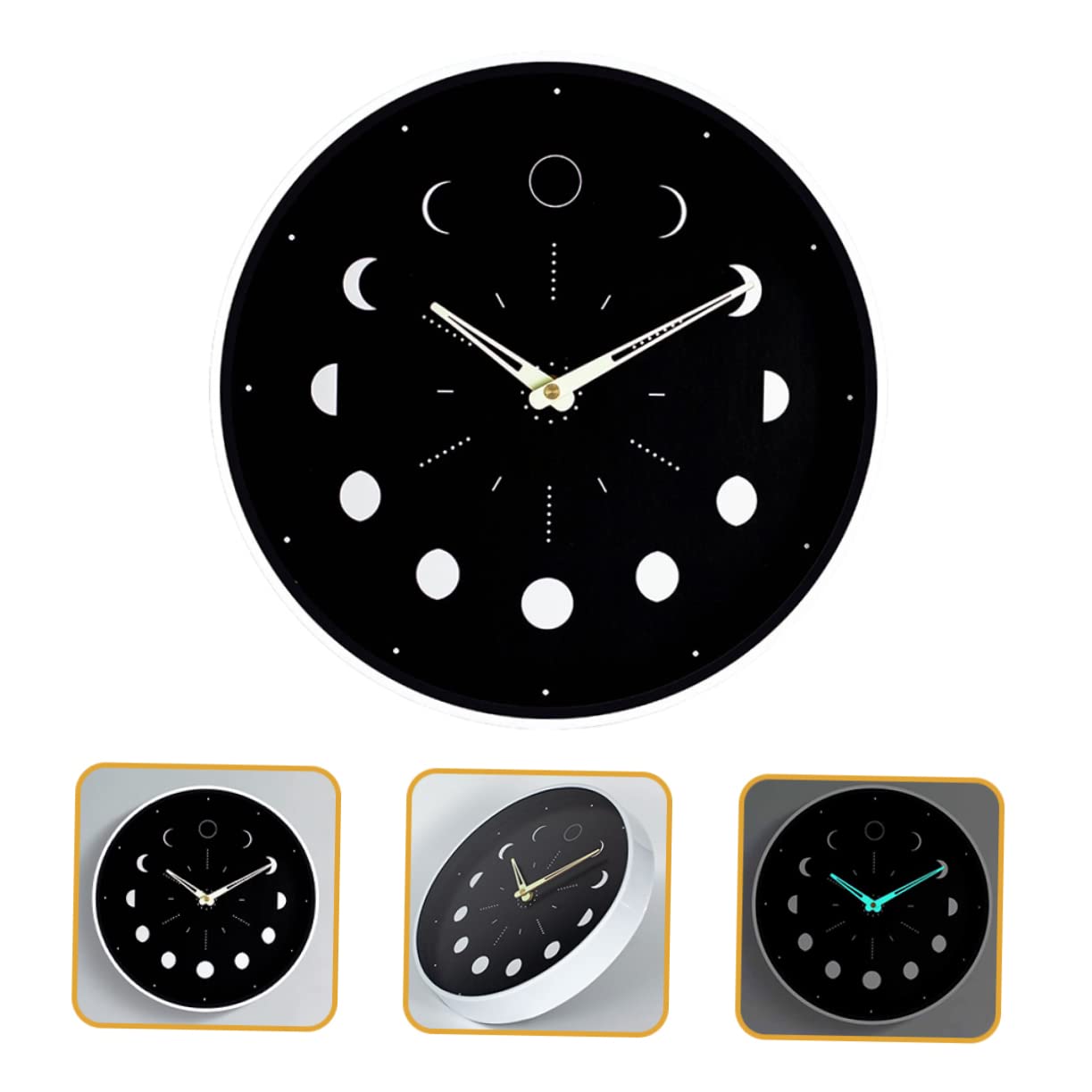 Ciieeo Leuchtuhr mit Mondphasenanzeige, Runde Wanduhr und Glas